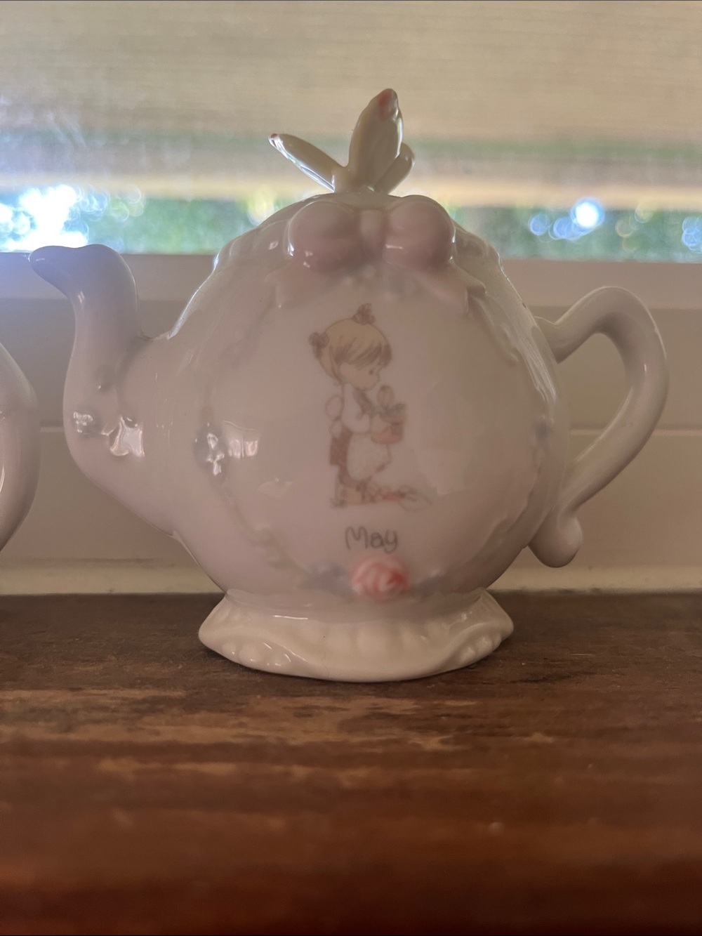 Precious Moments Pink and White Porcelain Teapot Figurine